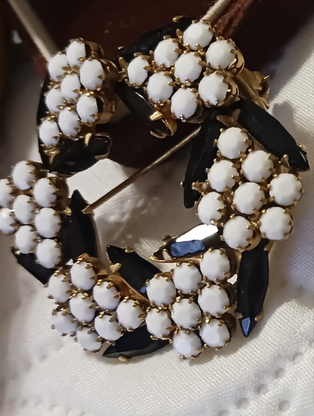 Vintage White Milkglass stones With Black Marquise Prong Set Jewels